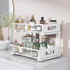 1 Pack 17IN Depth Under Sink Organizer, 2-Tier Pull Out Cabinet Organizer With Smooth Circular Rail, Large Capacity Metal Mes