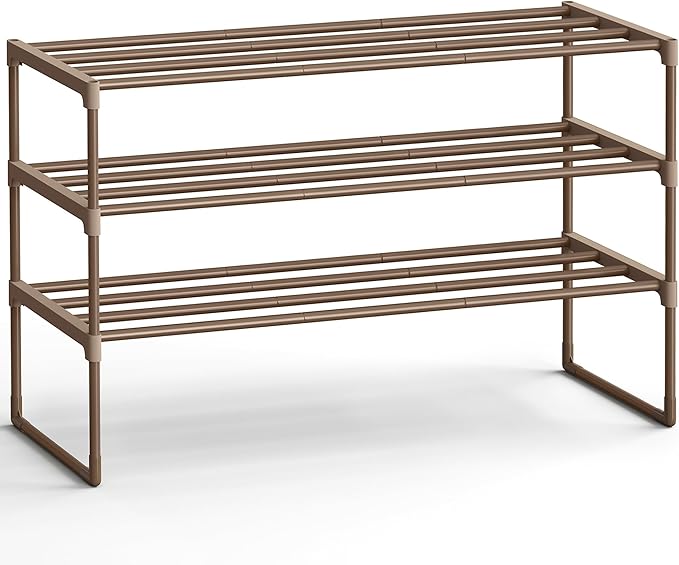 SONGMICS Shoe Rack, 3-Tier Shoe Organizer, Metal Storage Shelf, Upright or Upside Down, for 16-20 Pairs, Stackable, for Entry