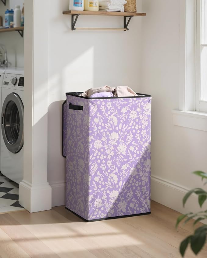 SOLEDI Laundry Hamper with Lid, 90L Tall & Large Floral Laundry Basket, Collapsible Clothes Hamper with Removable Bag, Dirty 