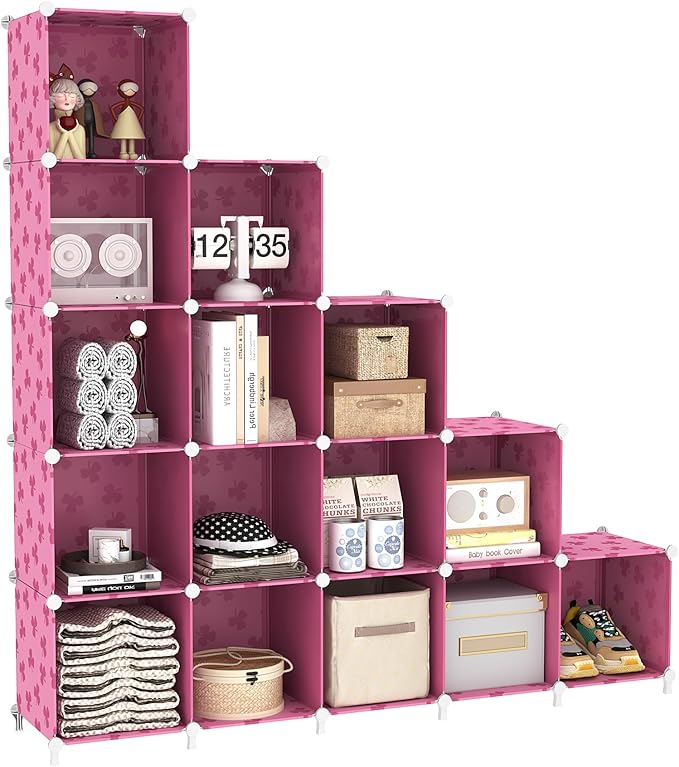 UNKU Cube Storage Organizer, 16 Cube Closet Organizer Storage Shelves, DIY Stackable Bookcase, Clothes Organizer Shelf for Cl