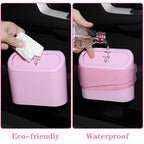 Car Trash Can Bin with Lid - 2 Packs Universal Vehicle Mini Leakproof Garbage Can Bin with 40pcs Trash Bags Can Organizer Storage for Front Back Seat Accessories for Auto Office Bedroom Home(Pink)