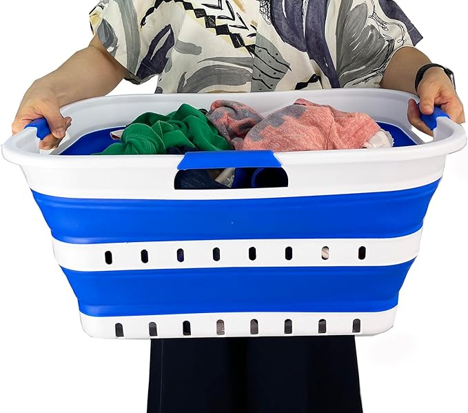 SAMMART 42L (11 gallon) Collapsible Plastic Laundry Basket - Foldable Pop Up Storage Container/Organizer - Space Saving Hampe