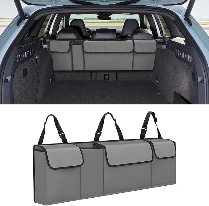 Car Trunk Organizer, Waterproof Collapsible Cargo Bag with 4 Pockets,Backseat Hanging Large Storage with Adjustable Straps, St