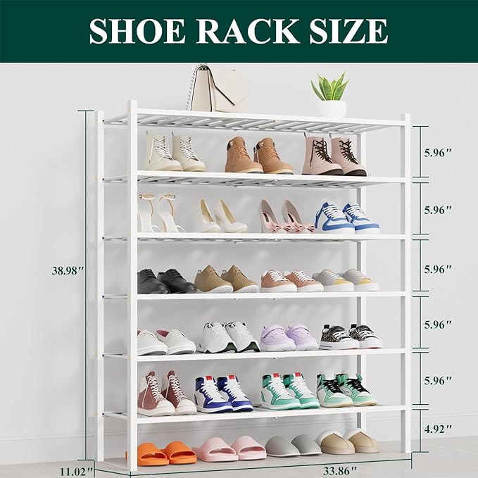 Smiry Shoe Rack, 6 Tier Thick Long Bamboo Shoe Organizer, Stackable Free Standing Wooden Shoe Storage Shelf for Closet, Entry