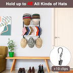 Hat Rack for 45 Baseball Caps with 10 Clips 3 Tier Hat Organizer for Wall Multi-functional Hat Hanger Metal Hat Holder at Clo