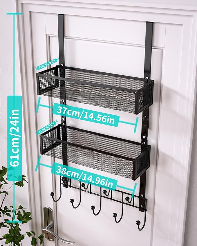 HapiRm Over The Door Hanger with Coat Hooks and 2 Baskets, Rustproof & Waterproof Over The Door Hooks, Storage Organizer for 