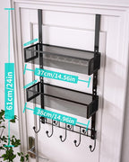 HapiRm Over The Door Hanger with Coat Hooks and 2 Baskets, Rustproof & Waterproof Over The Door Hooks, Storage Organizer for 