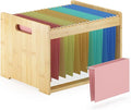 Hanging File Organizer Box for Letter Size, Bamboo File Folder Organizer, Storage Moving Boxes with Handle Wood Desk Filing B