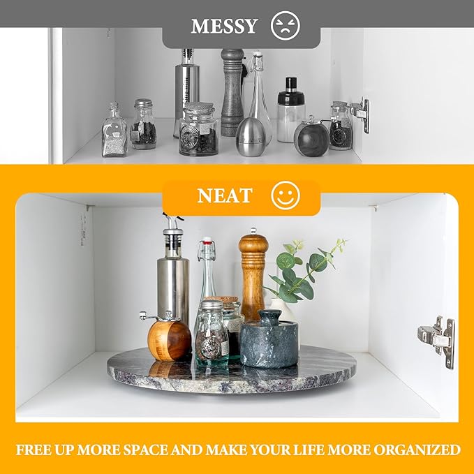 Koville 16'' Black Marble Lazy Susan Marble Turntable for Kitchen Dinning, Lazy Susans Organizer for Cabinet, Serving Rotatio