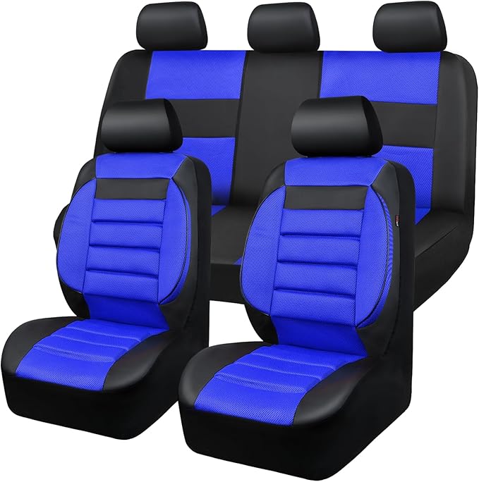 CAR PASS Leather 3D Foam Back Support Car Seat Covers Full Set Air Mesh Automotive Seat Covers, All Season Car Seat Cover Fit