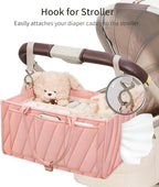Pink Diaper Caddy Organizer – Portable Storage Basket with Shoulder Strap & Stroller Hooks, Splashproof Quilted Nursery & Car
