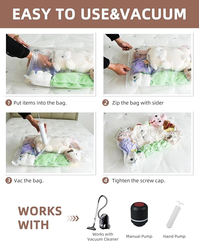 Vacuum Storage Bags for moving, Vacuum Seal Bags for Memory Foam, Latex, Clothing & Bedding, Space Saver Bags for Organizatio