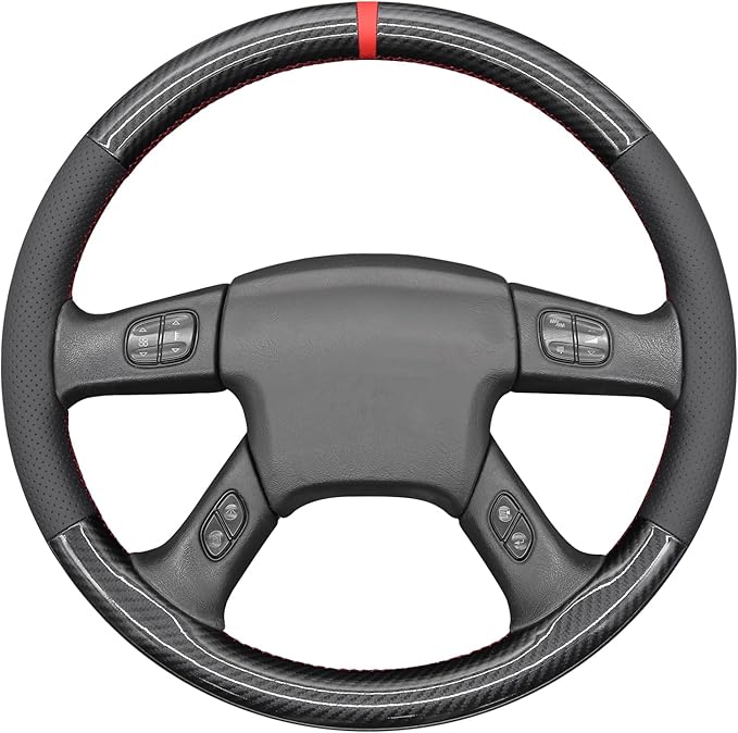 MEWANT Hand Stitch Steering Wheel Cover for Chevy Silverado 1500 2003-2006 Glossy PU Carbon Fiber Leather Steering Wrap