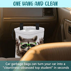 Car Garbage Bag Cute Raccoon Wear Green Glasses Drawstring Car Trash Bag Hanging for Back Seat with Adjustable Buckle Canvas Vehicle Trash Can Easy-to-Install