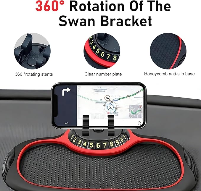 Multifunction Car Anti-slip Mat, Storage Pad & Rotatable Phone Holder & Parking Number Plate, Large Organizer Pad for Phone K