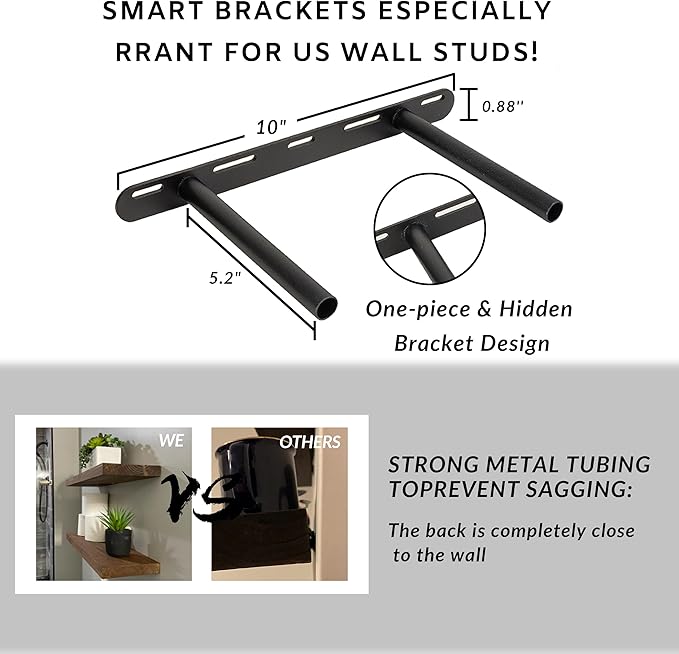 BGMG Wood Floating Shelves 12 inch,Black Floating Shelves,Solid Wood Wall Shelves for Bathroom Living Room Bedroom Kitchen Fa