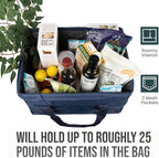 Extra Large Utility Tote Bag - Oversized Collapsible Tote with Wire Frame, Durable Reusable for Beach, Groceries, Laundry, Car Trunk, Storage and Travel - Includes 5x7 Bag with Hook - Navy Blue