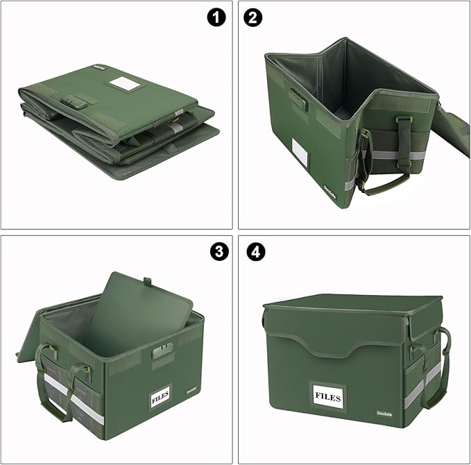 DocSafe Fireproof Document Box with Lock,File Storage Organizer with Mesh Pockets＆Lid,Collapsible Portable File Box Home Offi