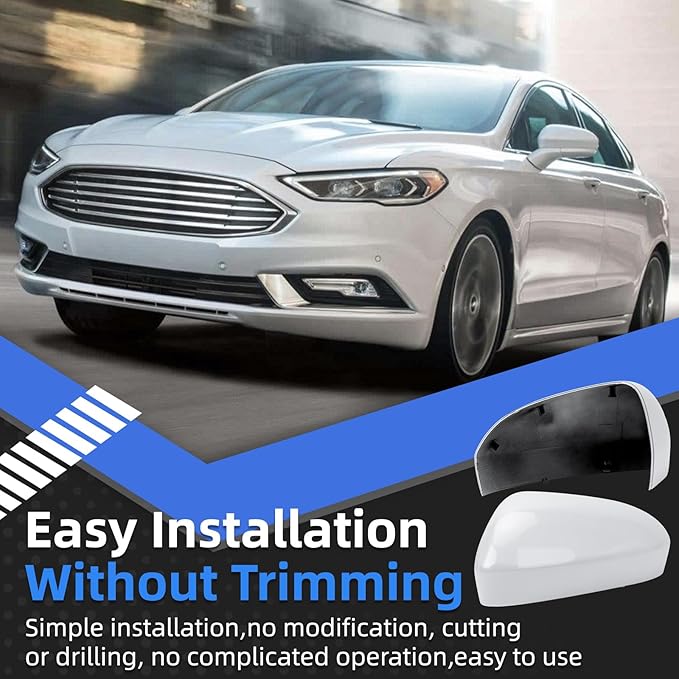 Driver Side Mirror Cover Replacement for Ford Fusion 2013 2014 2015 2016 2017 2018 2019 2020 2021 2022 - Left Side Mirror Covers, Rear View Mirror Cap Accessories Without Lamp, White