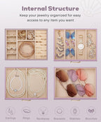Enthralite Jewelry Box with 3 Drawers: Display Organizer for Earrings Necklaces - Gifts for Girls Women (Grey Purple)