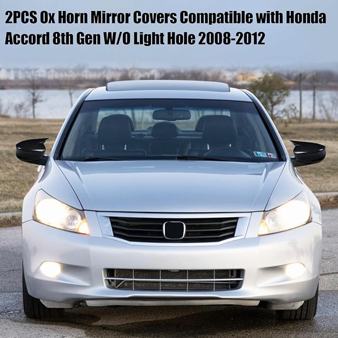 Yumzeco 2PCS Compatible with Honda Accord Ox Horn Side Mirror Covers 8th Gen W/O Stand Cover 2008-2012, Driver and Passenger Side Door Rearview Mirror Caps for Honda Accord W/O Light Hole-Carbon Fiber