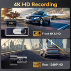 Dash Cam Front and Rear - 4K HD Dual Dash Camera for Cars, Built-in 5G WiFi GPS, 64GB Card, Dashcam with 3.2" IPS Screen, UHD