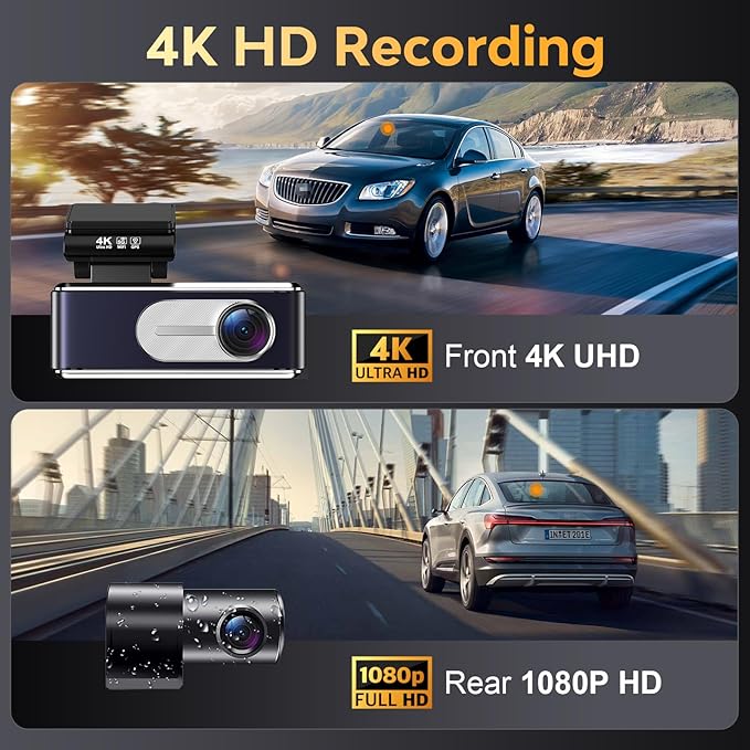 Dash Cam Front and Rear - 4K HD Dual Dash Camera for Cars, Built-in 5G WiFi GPS, 64GB Card, Dashcam with 3.2" IPS Screen, UHD