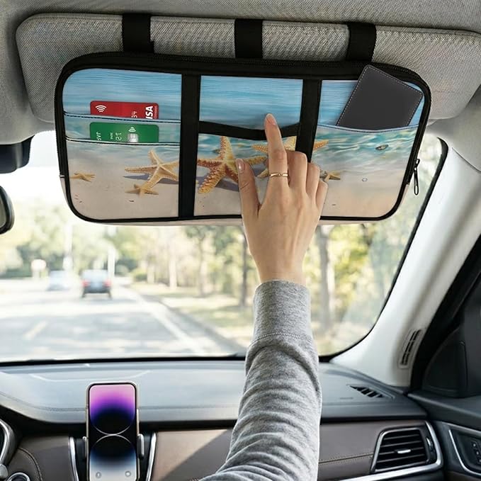 Starfish Car Sun Visor Storage Bag Spots Car SUV Storage Pouch Holder Pocket Organizer with Multi-Pocket Auto Interior Accessories