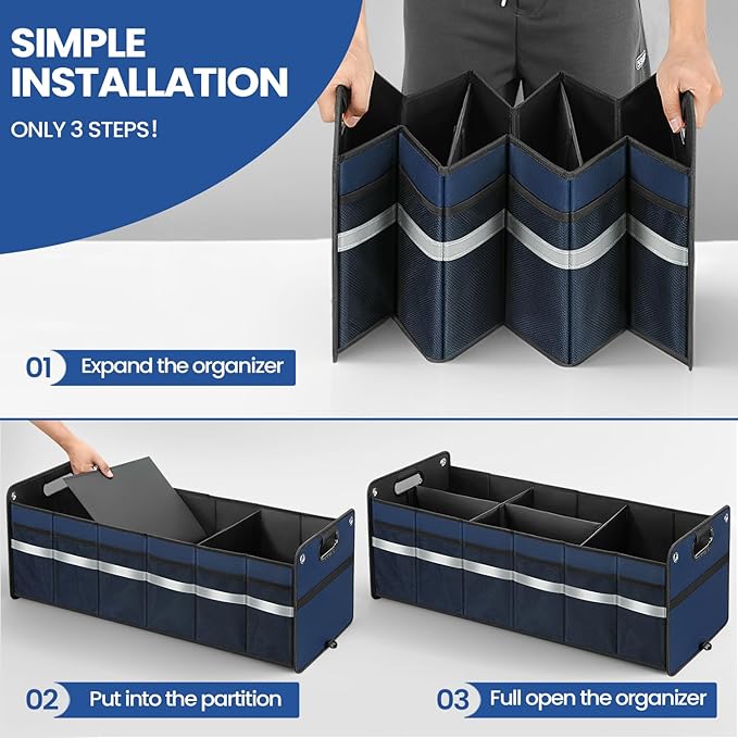 Car Trunk Organizer, Car Storage Organizer, Collapsible Multi Compartment for Car, Suv, Sedan, Truck, 100L, Extra Larger