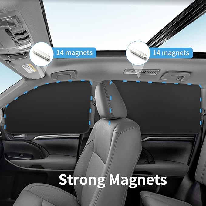 Car Curtains for Side Window - 2 Pcs Back Privacy Sun Shades Magnetic 100% Block Light Car Window Covers with Cooler Feeling (dexterous, back-2pcs)