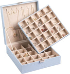 Frebeauty Earring Organizer Classic Jewelry Box 50 Slots Double Layer Jewelry Storage Case with 6 Necklace Hook and Bracelet 