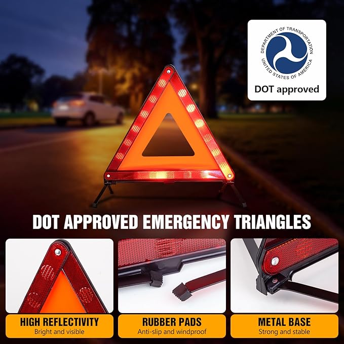 XOOL Warning Triangle, Emergency Warning Triangles for Vehicles, Reflective Triangle, Emergency Warning Reflector Safety Tria