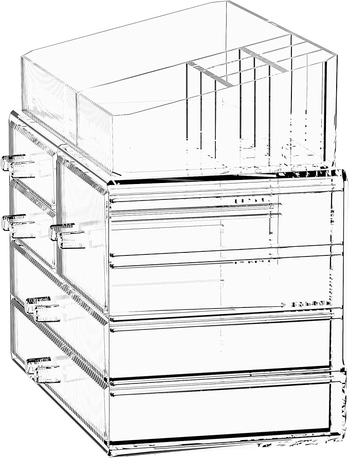 ZHIAI Stackable Storage Drawers, Acrylic Bathroom Counter Organizer Clear Makeup Organizers for Vanity, Kitchen Cabinets, Bat
