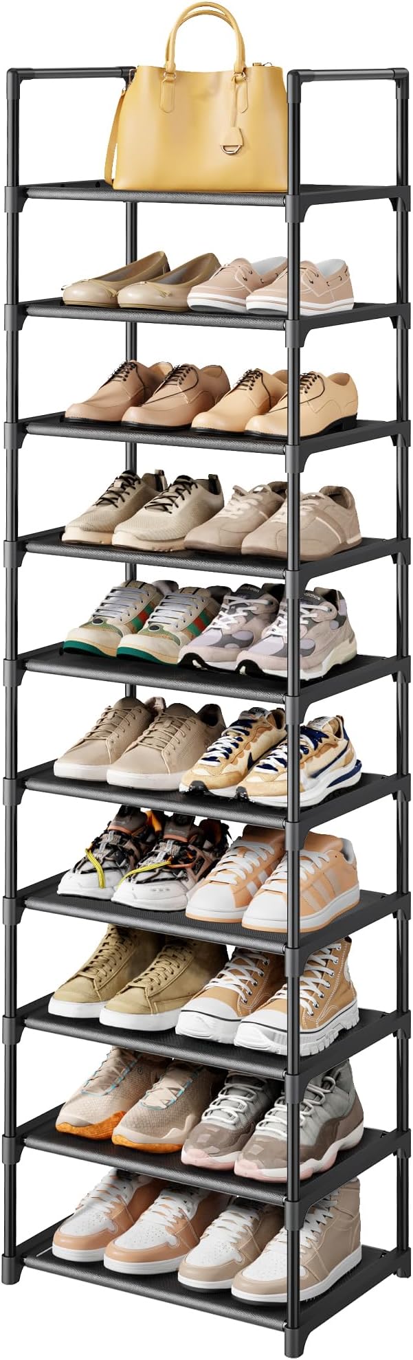 Kitsure Shoe Rack - 10-Tier Shoe Organizer with Detachable Fabric Shelves & Metal Frame, Tall Shoe Rack for Closet, Entryway,