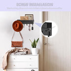 VIS'V Key Holder Wall Mount, Compact Adhesive Key Rack with Tray, 6 Hooks, 2 Mount Options, Black