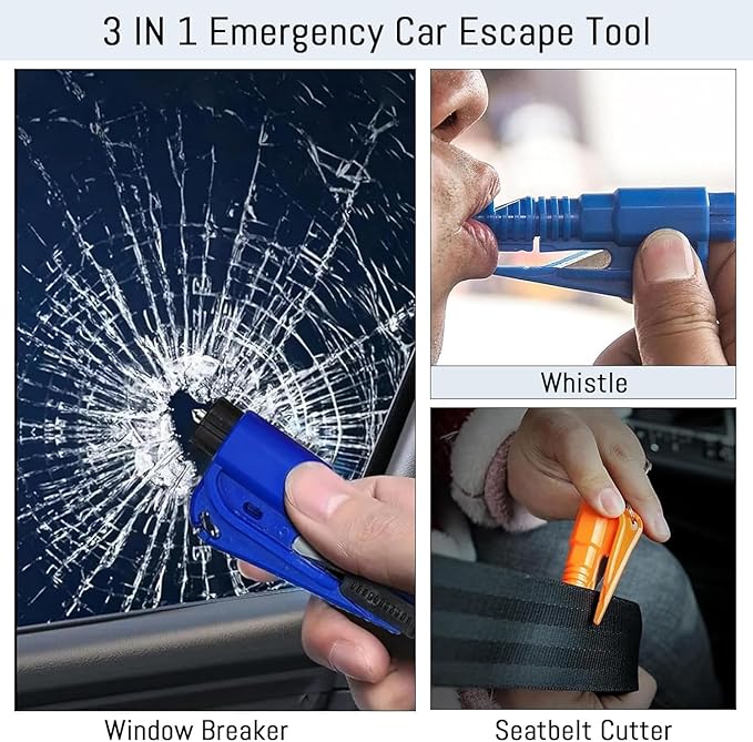 16 Pcs Window Breaker Seatbelt Cutter, 3 in 1 Seatbelt Cutter and Window Glass Breaker Keychain Car Escape Tool Applicable to