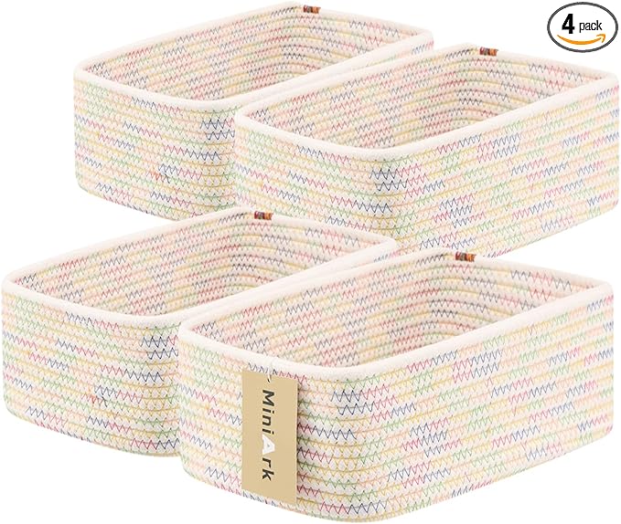 MiniArk Small Storage Baskets for Organizing | Closet Organizer Bins | Shelf Toy Basket | Woven Rope Baskets | Cube Decorativ
