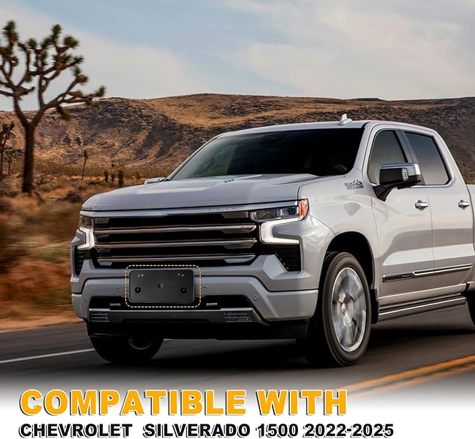 Front Bumper License Plate Frame Bracket Compatible with Chevrolet Chevy Silverado 1500 2022 2023 2024 2025, Black License Fr