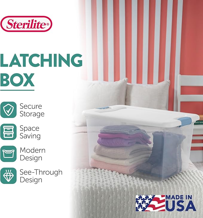 Sterilite 30-Pack Latching Box, Under Bed Storage Bins with Lids, Clear Plastic, 64 Quart - Heavy-Duty Organizing Containers 