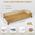 Under Bed Storage Containers with Wheels, 31.5” Large Handwoven Rattan Rolling UnderBed Storage Bins, Tool-free Assembly Natu