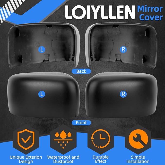 Driver & Passenger Side Mirror Cover Replacement for Jeep Renegade 2015 2016 2017 2018 2019 - Left & Right Side Mirror Covers, Rear View Mirror Cap Accessories Textured, Without Lamp