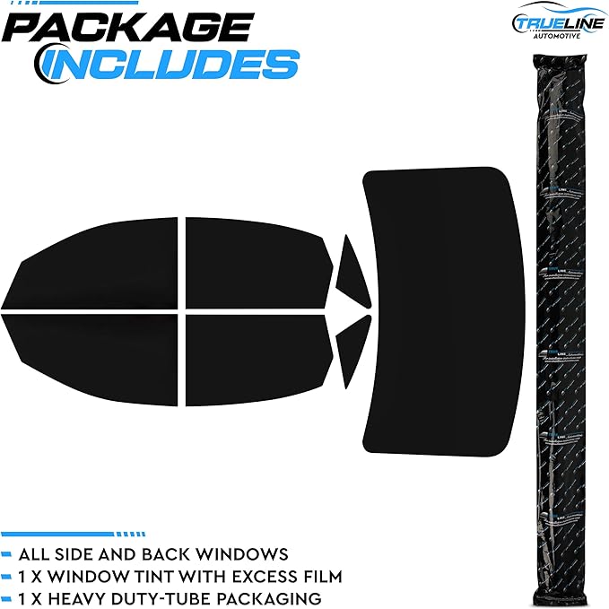 TRUE LINE Automotive DIY Car Window Tinting Kit - Customize Shade: 5%, 20%, 35%, 50% for All Sides & Back Windows - Precut Tint Blocks 99% UV Rays No Excess to Remove