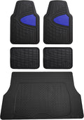 FH Group Premium Liners Tall Channel Trimmable All Weather Rubber Full Set Car Floor Mats (Blue) w. Trimmable All-Season Cargo Liner (Black) - Universal Fit for Cars Trucks and SUVs