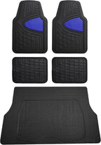 FH Group Premium Liners Tall Channel Trimmable All Weather Rubber Full Set Car Floor Mats (Blue) w. Trimmable All-Season Cargo Liner (Black) - Universal Fit for Cars Trucks and SUVs