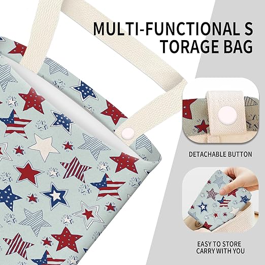 Car Garbage Can, Seat Back Hanging Cute Car Trash Can Bag, Car Organizer and Storage Bag for Travelling, Outdoor Cute Blue American Stars Stripes