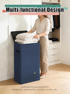 WTREE Laundry Hamper with Lid, Reinforced Sturdy Clothes Hamper with Anti-Puncture Base, Large Collapsible Laundry Basket wit