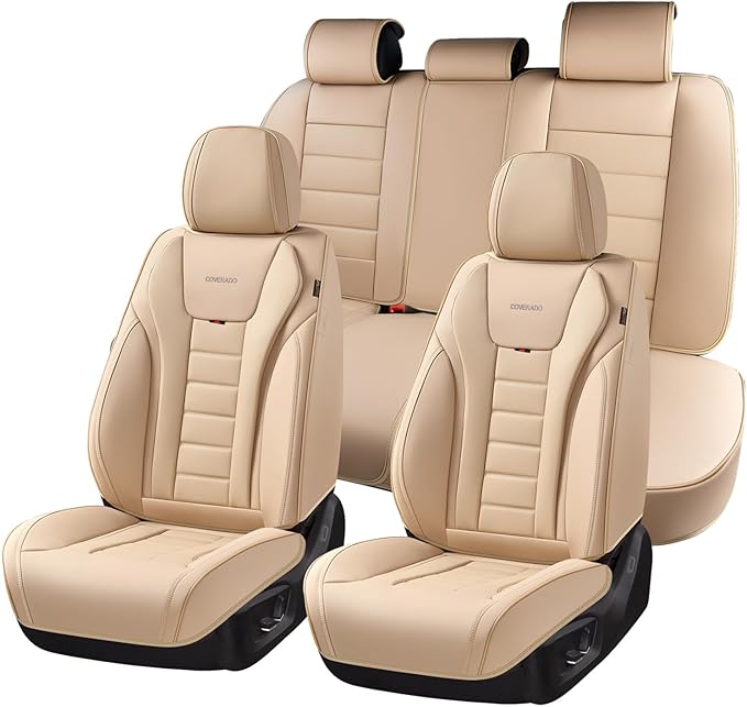 Coverado Car Seat Covers Full Set, Seat Covers for Cars, Front Seat Covers and Back Seat Cover Waterproof Leather Automotive 