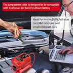 Jump Starter Adapter for Craftsman 20V V20 Li-ion Battery Powered with Jumper Cable Clamps Portable Car Charger Jump Starter(Battery Not Included)
