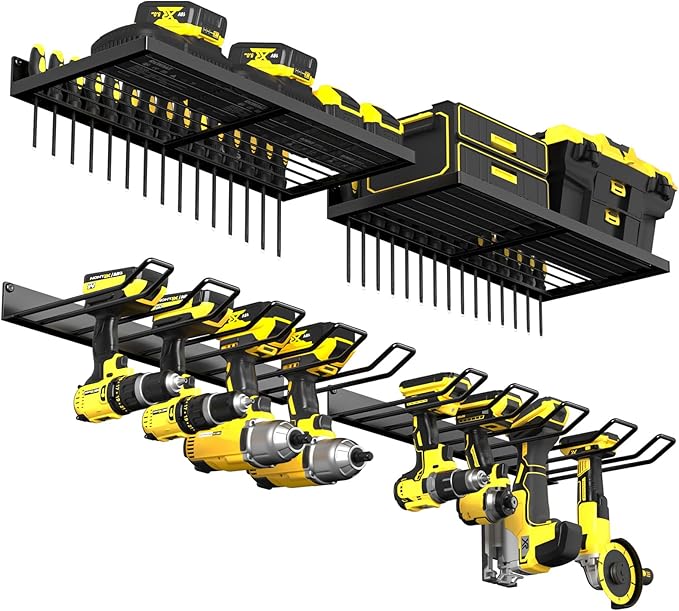 MOOMSINE Power Tool Organizer Wall Mount, Heavy Duty Tool Organizers and Storage, Cordless Drill Holder and Battery Shelf, Me