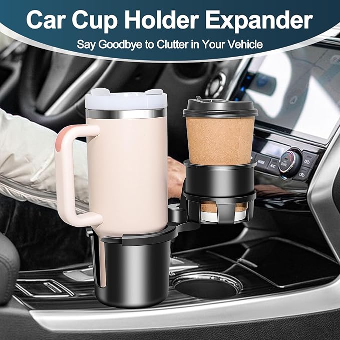 JPart Car Cup Holder Expander, Cup Holder Expander, Cupholder Expander with Adjustable Extension Base and 360° Rotation Desig